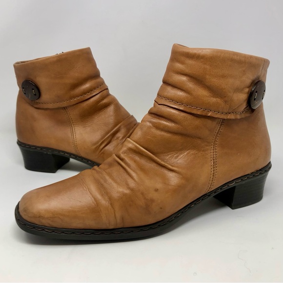 Rieker Kendra Brown Full Grain Leather Women’s Ankle Boot Slouchy Bootie Size 41 - Picture 1 of 13